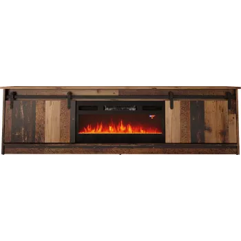 Móvel de TV Cama Meble GRANERO com móvel de lareira, 2000×567×350 mm, aglomerado/MDF, 2 portas de correr, mate, madeira envelhecida
