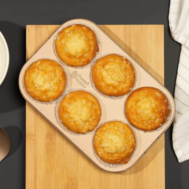 Máquina de muffins Russell Hobbs RH02151GEU7 dourada antiaderente, máquina elétrica de muffins para bancada