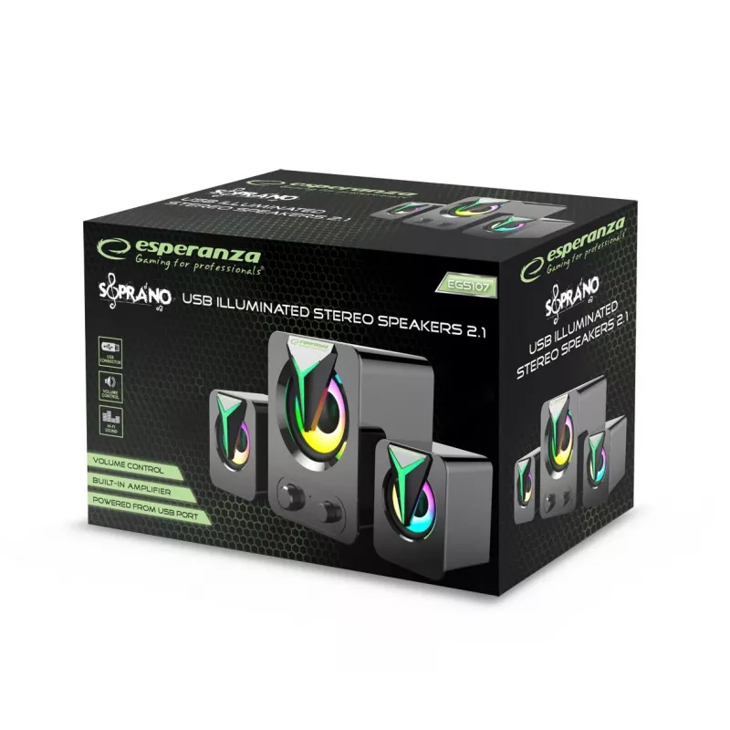 Altifalante Esperanza EGS107 2.1 USB LED 5 W preto