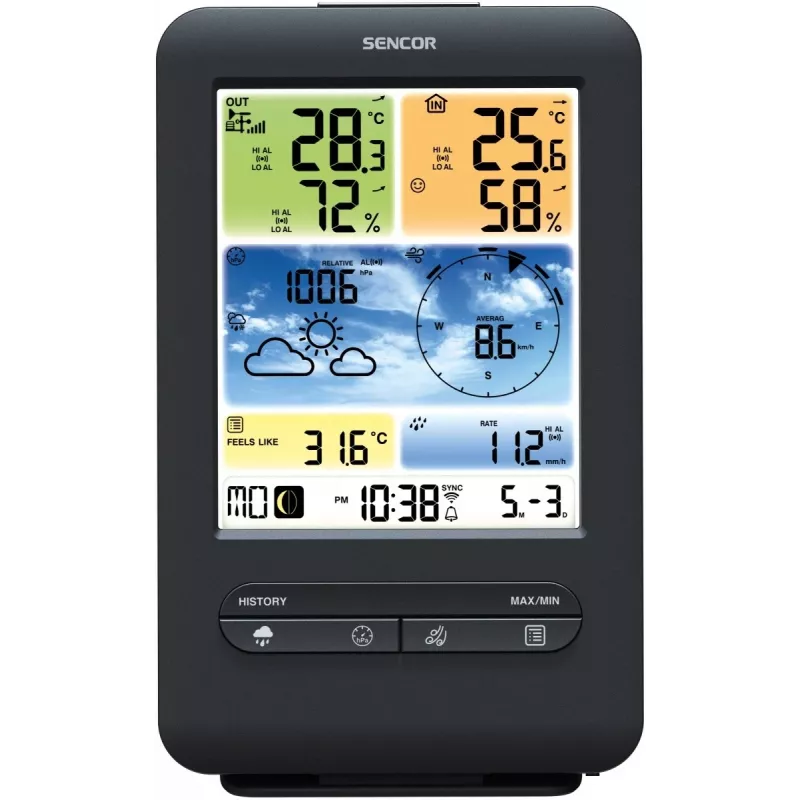 Sencor SWS 9898 Estação meteorológica Wi-Fi profissional com sensor 5-in-1, preta