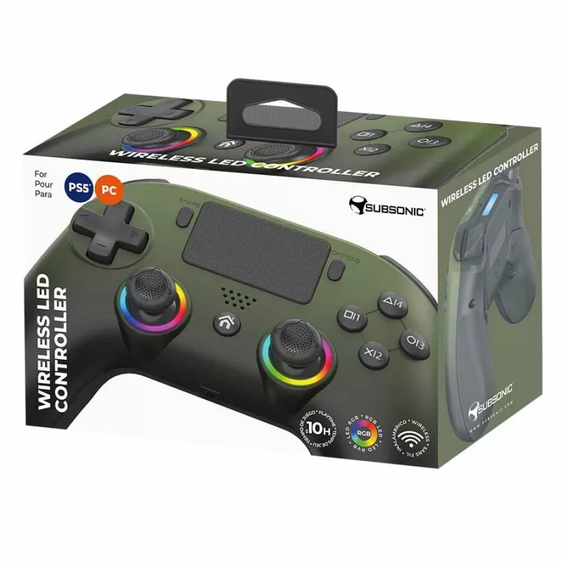 Comando sem fios com LED Subsonic verde para PS5