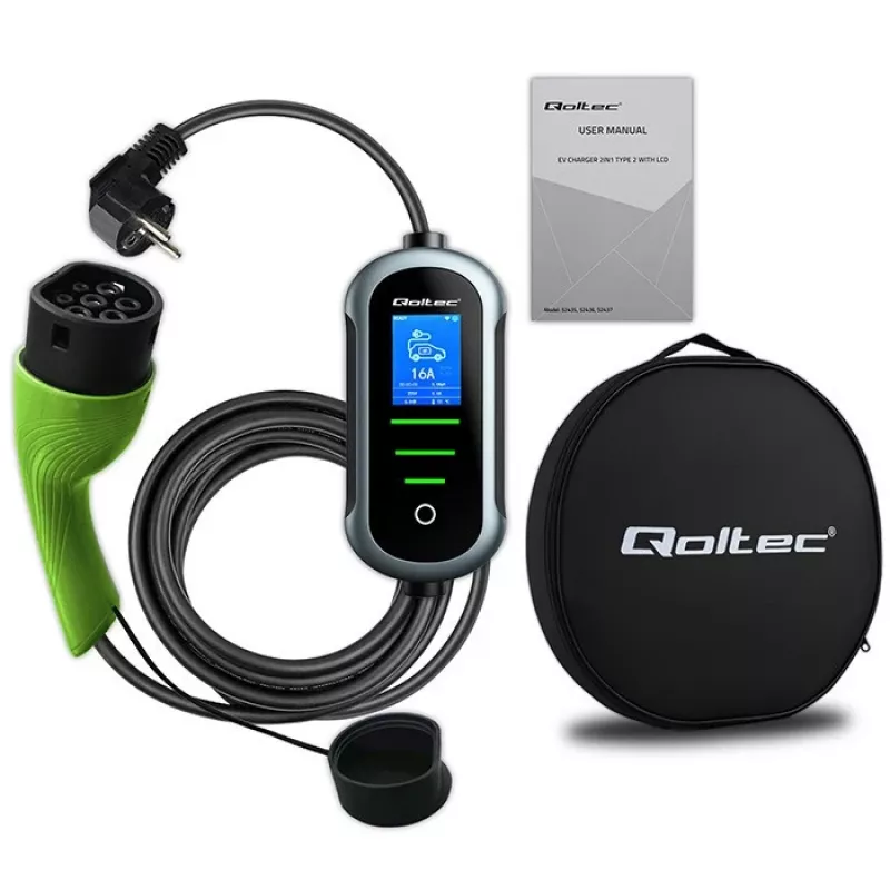 Carregador de veículo elétrico QOLTEC carregador de automóvel EV com Type2 ajustável 2in1 3,5 kW – carregador AC compacto, Type 2, 3,5 kW