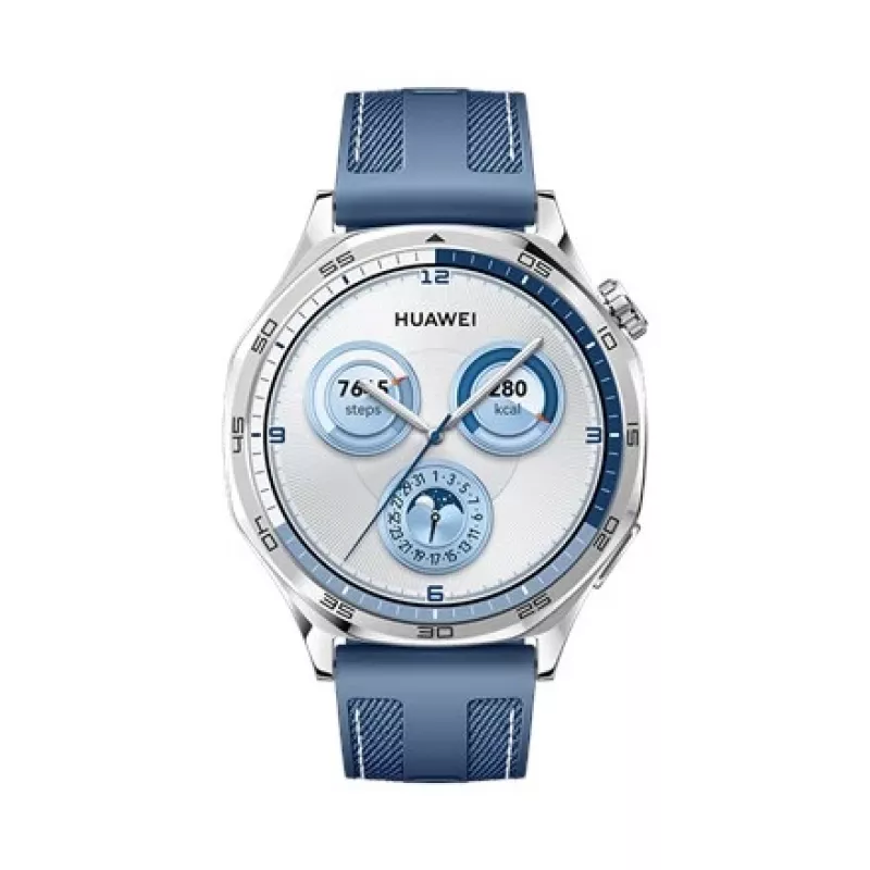 Smartwatch HUAWEI WATCH GT5 46mm – 1,43 polegadas AMOLED, GPS, 524 mAh, caixa em aço inoxidável, bracelete de tecido azul