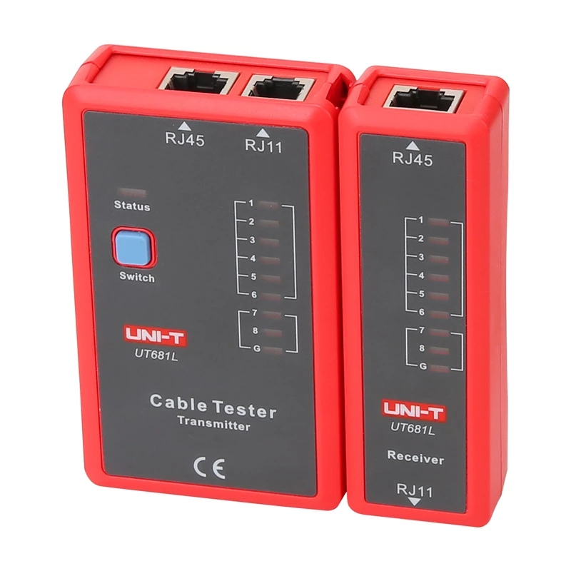 Testador de cabos de rede Unit UT681L para fichas RJ45 e RJ11, teste de continuidade e cablagem