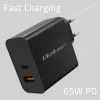 Carregador Qoltec 52380 Super Quick PD | 1xUSB-C | 1xUSB | 65W | 5-20V | 1,5-3,25A | preto