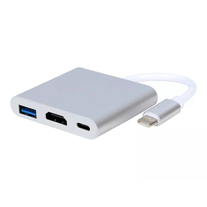 Adaptador gráfico USB GEMBIRD A-CM-HDMIF-02-SV, saída HDMI, até 3840×2160, prateado, 58,5×51×11,6 mm