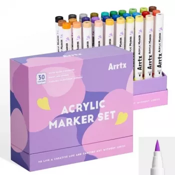 Marcadores acrílicos Arrtx LC303311 — conjunto com 30 cores, tinta acrílica recarregável/opaca, pontas fina a média
