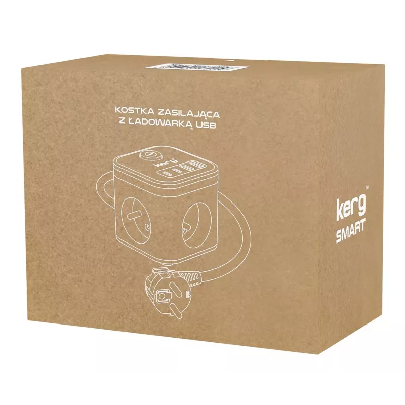 Extensão elétrica Kerg SMART 3 tomadas com 4 USB (USB-A + USB-C), cabo 1,5 m, 16 A/250 V