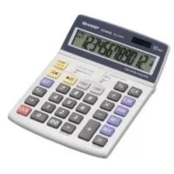 Calculadora Sharp EL2125C de secretária financeira preto, azul, cinzento