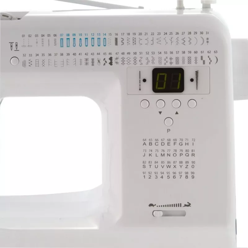 Máquina de costura doméstica mecânica lucznik Malwina 2070 — 63 pontos, largura de ponto 7 mm, 99 programas, casa de botão automática, braço livre
