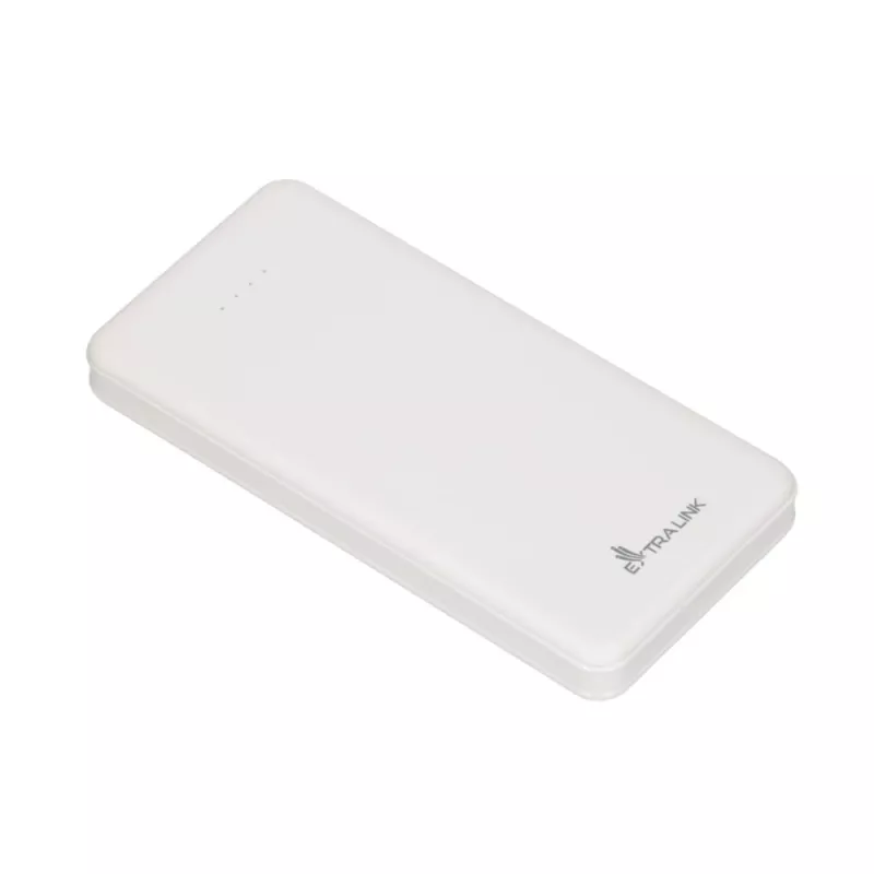 Powerbank Extralink EPB-078W 10000 mAh branco, USB-C, saída 10 W, carrega até 2 dispositivos