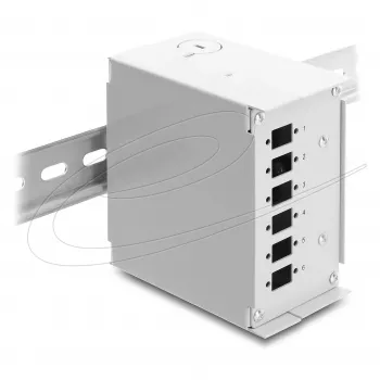 Patch panel DELOCK 6 portas para SC simplex ou LC duplex, cinzento metal, montagem em calha DIN