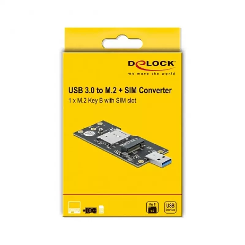 Delock 63166 Conversor USB 3.0 Type-A para M.2 Key B com slot SIM