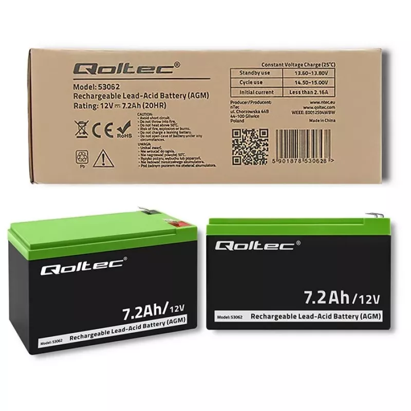 Bateria AGM Qoltec 53062 | 12V | 7,2 Ah | máx. 108A