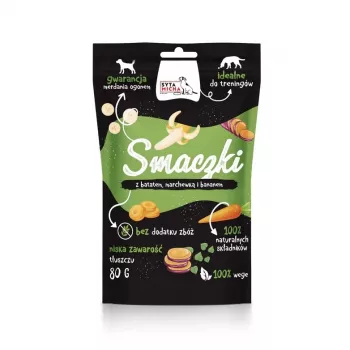 Petiscos para cães SYTA MICHA Vege Batata-doce Cenoura Banana, petiscos de treino hipoalergénicos, 80 g