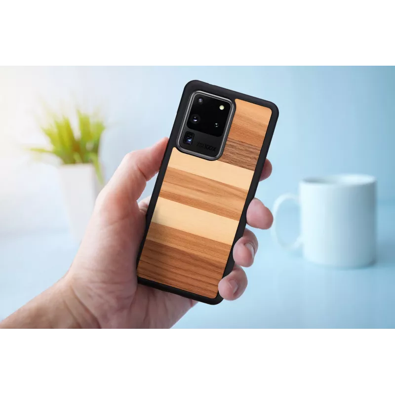Capa protetora Man and Wood Galaxy S20 Ultra — acabamento em madeira preta