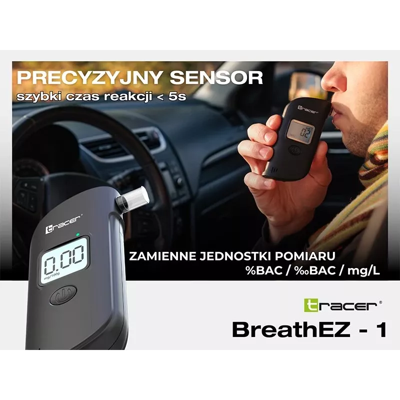 Alcoolímetro de semicondutor Tracer BreathEZ-1, preto