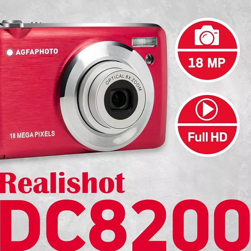 Máquina fotográfica compacta AgfaPhoto Compact Realishot DC8200 1/3.2 18 MP CMOS 4896 x 3672 píxeis vermelha (DC8200RD)