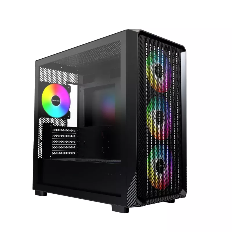 Caixa de PC Micro Tower Montech X5M (B) – Micro-ATX/Mini-ITX, 3x120mm à frente, 1x120mm atrás, suporta fontes de alimentação ATX, 2x3,5 polegadas + 4x2,5 polegadas, preto