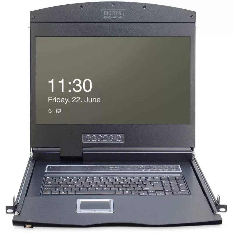 Consola KVM LCD 19 polegadas DIGITUS DS-72211-5US, 16 portas Cat 5, 1366x768, teclado US International