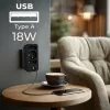 Power Splitter MACLEAN MCE248 F/B — 3 tomadas AC (1x16A, 2x6A) e 4 portas USB (2xUSB‑A, 2xUSB‑C PD 20W), ficha EU, preto