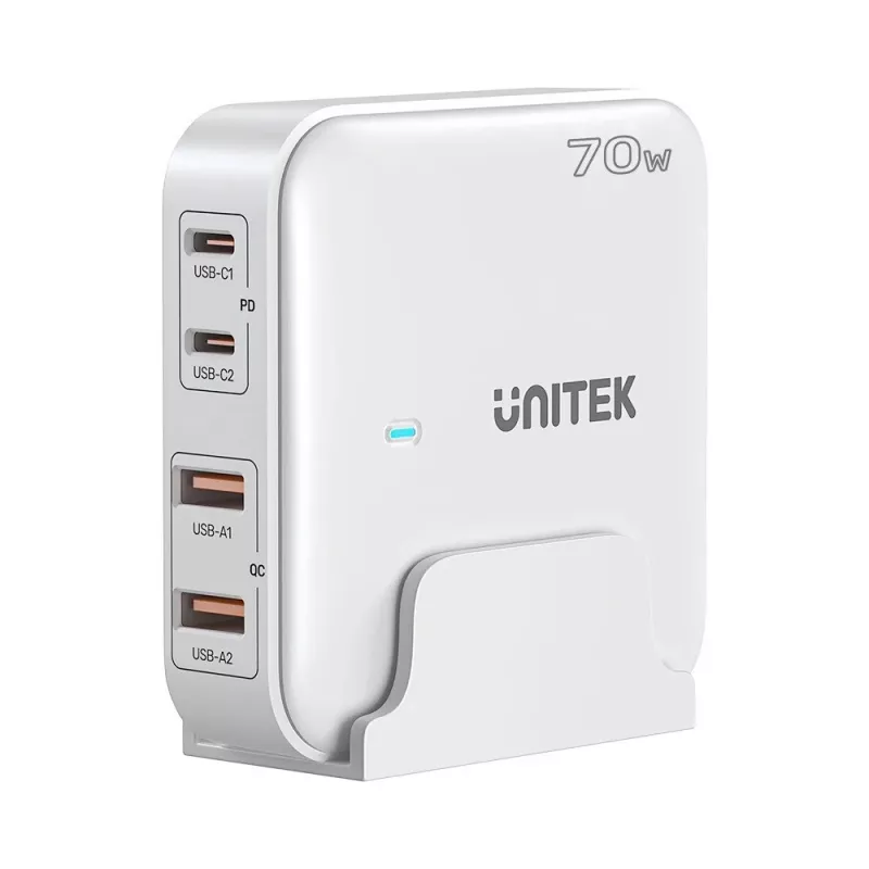 Carregador de mesa Unitek P1228AWH01-EU 70W 2×USB-A 2×USB-C