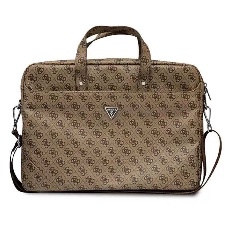 Mala para portátil GUESS GUCB15P4TW 16 polegadas castanha Saffiano com logótipo triangular 4G