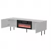 Móvel de TV cama meble LUCCA 180x40x59 cm, tampo e moldura brancos, lareira elétrica preta
