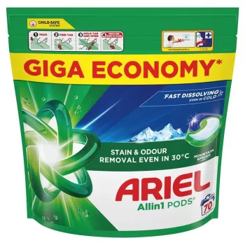 Cápsulas de detergente Ariel All-in-1 Mountain Spring – 70 cápsulas, pods de detergente pré-doseados para a roupa