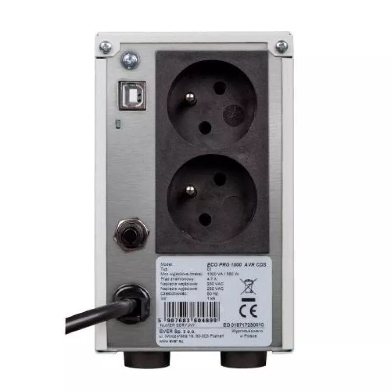 Ever ECO Pro 1200 AVR CDS UPS line-interactive, 1,2 kVA / 780 W, 2 tomadas Schuko, torre