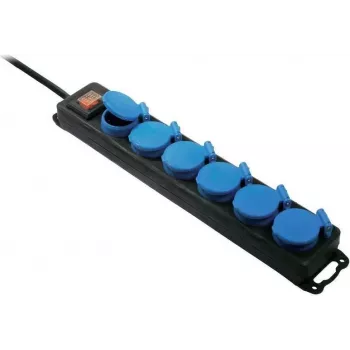 Régua de tomadas AS Schwabe 38606 — régua de tomadas 6 tomadas com interruptor, preto/azul
