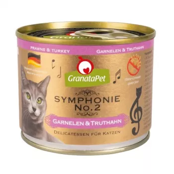 Comida húmida para gatos Fox4Pets Symphonie No.2 Camarão e Peru 200 g, alimento completo para gatos adultos, proteína 11%, gordura 5,7%, humidade 80%