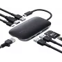 Dock para portátil AUKEY CB-C71 — 3x USB‑C (USB 3.2 Gen1), HDMI, RJ‑45, MicroSD, USB PD 100 W, cabo de 0,15 m, preto