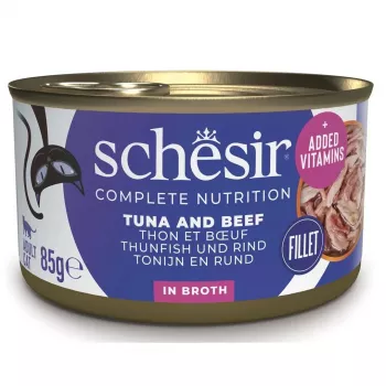 SCHESIR em água de cozedura Atum com vaca e arroz - Alimento húmido para gatos - 85 g