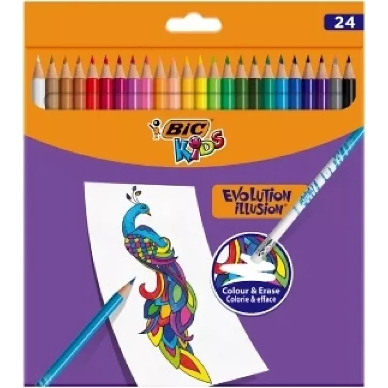 Lápis de cor apagáveis BIC Kids Evolution Illusion 24 cores