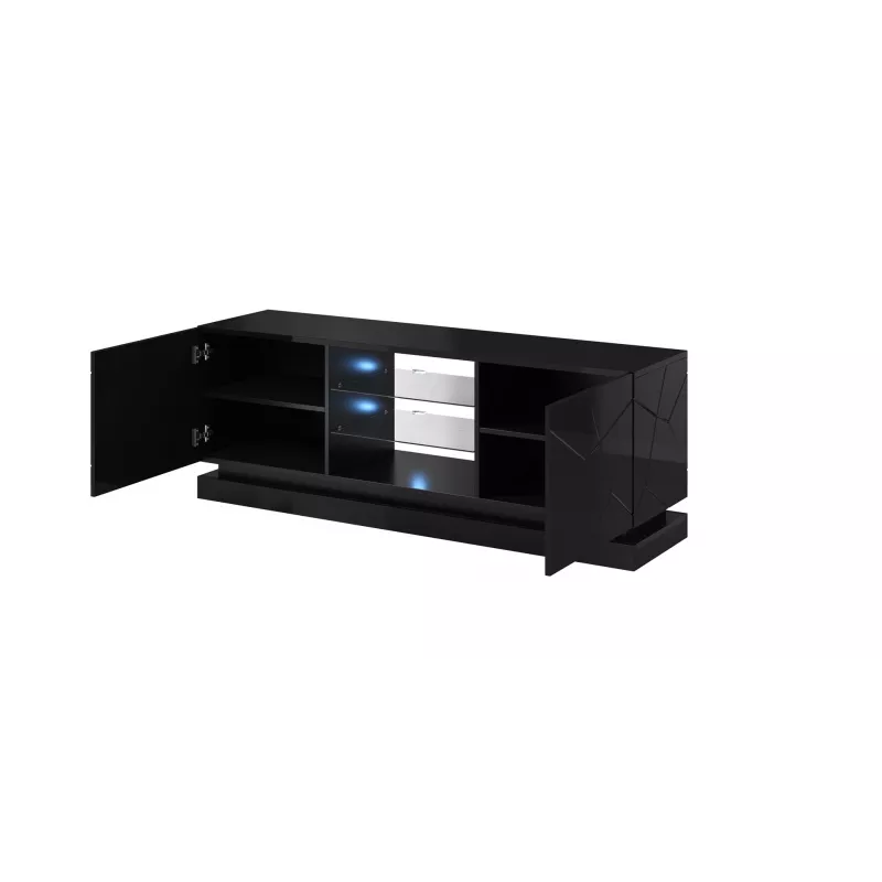 Cama Meble QIU 160 móvel de TV, MDF, preto brilhante