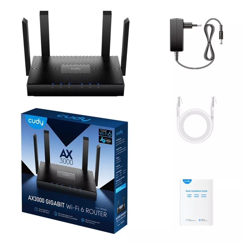 Router sem fios Cudy WR3000 Gigabit Ethernet Dualband (2,4 GHz / 5 GHz) preto