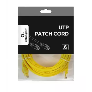 Cabo de rede GEMBIRD PP6U-5M/Y – Cat6 U/UTP, RJ-45 macho para RJ-45 macho, 5 m, amarelo