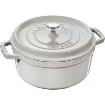 Panela redonda em ferro fundido Staub 1,7 l trufa branca, cocotte esmaltada para fogão e forno