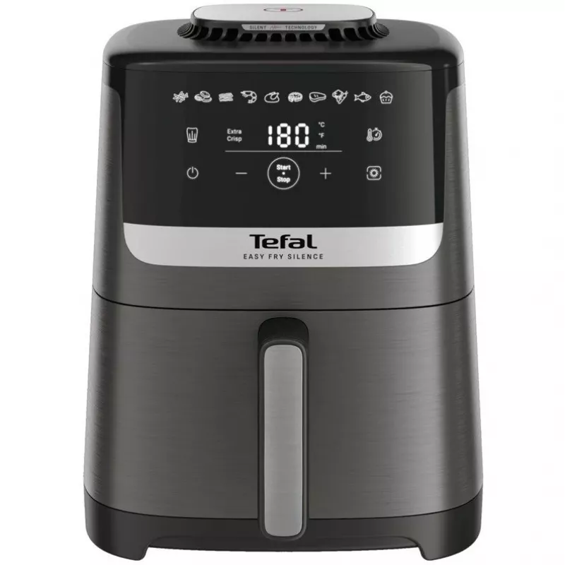 Fritadeira Tefal Easy Fry Silence EY551HE0 Individual 5 L Autónoma Fritadeira de ar quente Preto, Cinzento, Aço inoxidável