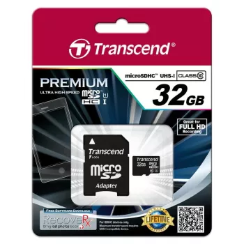 MEMORY MICRO SDHC 32GB W/ADAPT/CLASS10 TS32GUSDU1 TRANSCEND