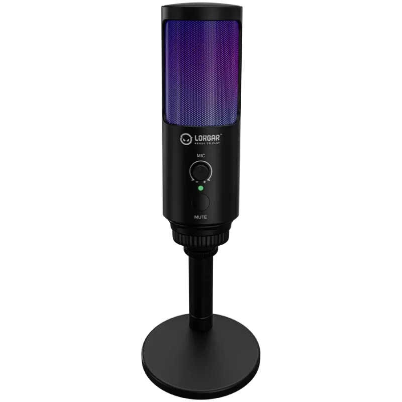 LORGAR SMP40, microfone RGB com botão de silenciamento externo e suporte metálico, preto