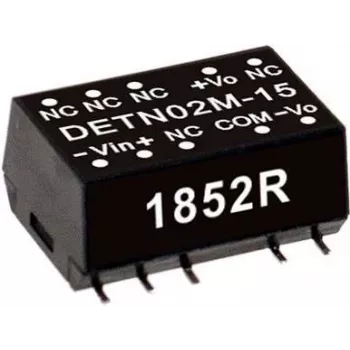 Fonte de alimentação mean well DETN02M-05 — entrada 10,8–13,2 V, saída 5 V, 2 W, RoHS, profundidade 15,2 mm