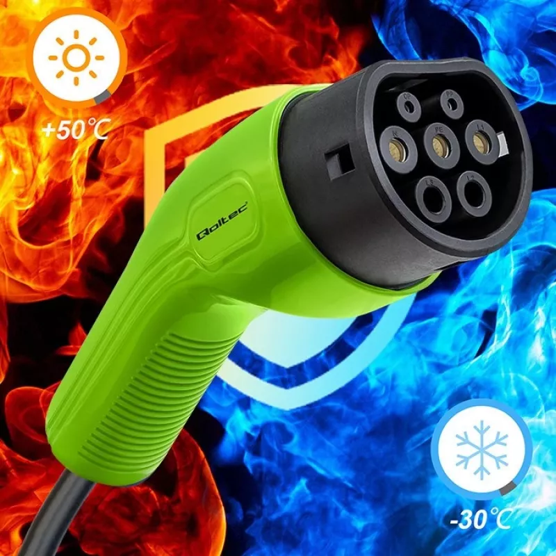 Cabo EV Qoltec 52473 Type 2 para carregamento de veículos | 400V | 11kW | 16A | 5m