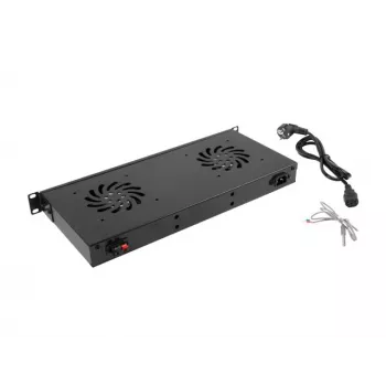 Painel de ventoinhas LANBERG AK-1502-B, rack 1U, 2 ventoinhas, 230V, 38W, 483×44,5×192 mm, preto