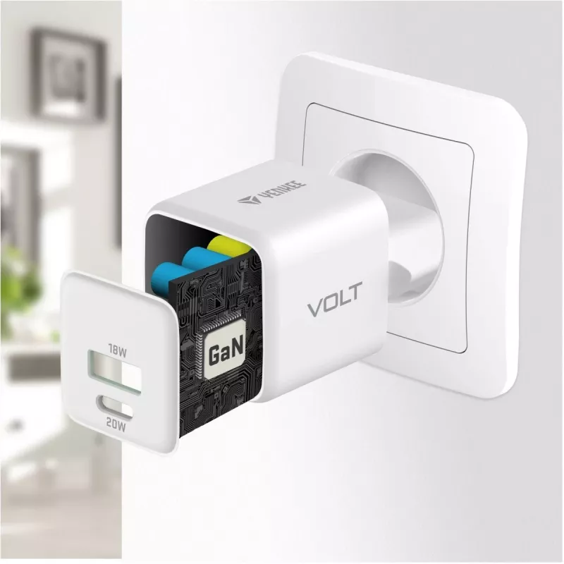 Carregador de rede USB-C/A YENKEE YAC G38 20W 3A Power Delivery (USB‑C e USB‑A)
