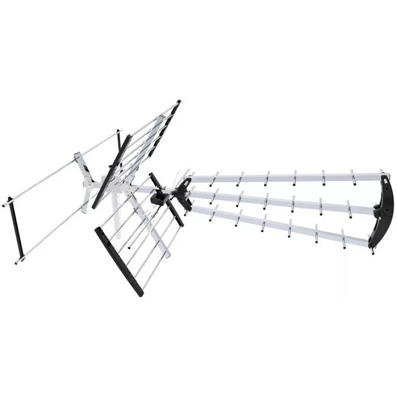 Antena DVB-T interior/exterior LIBOX LB2000 com amplificador de 69 dB, polarização dupla, 174–790 MHz, alumínio/preto