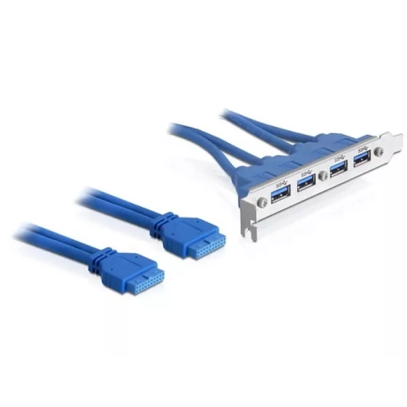 DeLOCK chapa de slot USB3.0 Pin Header 19 Pin 2 x Internal > 4 x USB3.0-A conector fêmea externo - chapa de slot (82974)