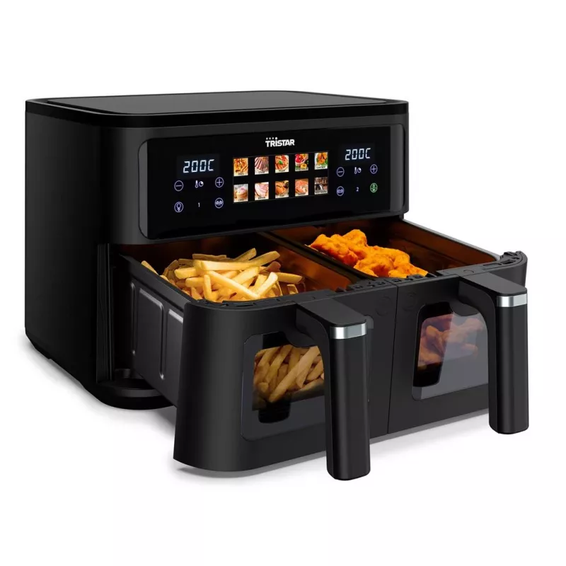 Fritadeira de ar quente Tristar FR-9075 dupla 9 L, 2500 W, controlo tátil, LCD, preto, 60 °C mín.