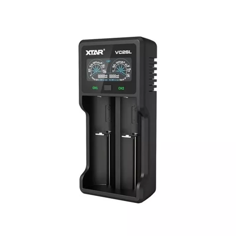 Carregador de pilhas XTAR VC2SL — USB 5V 1A, LCD, carrega 2 células, compatível com Li-Ion/NiMH/NiCd, tamanhos A/AA/AAA/AAAA/C/D/SC, preto